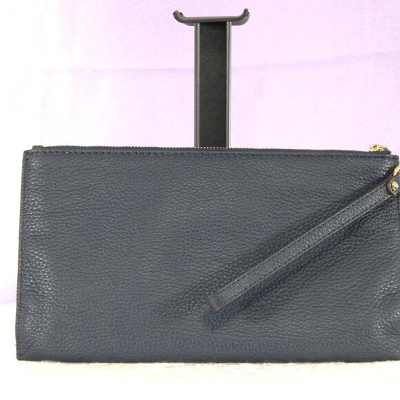 Michael Kors Pebble Leather Navy Wristlet with Gold Logo & Card Slots - Picture 3 of 5